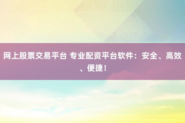 网上股票交易平台 专业配资平台软件：安全、高效、便捷！